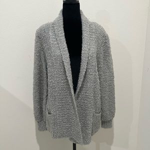 VTG 80s Adele Joyce Gray Wool Blend Fluffy Knit Shawl Collar Cardigan Sweater S